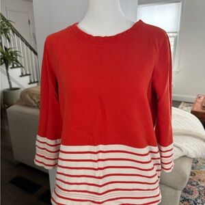 J. Crew Red and White Striped 3/4 Sleeve Top cotton top